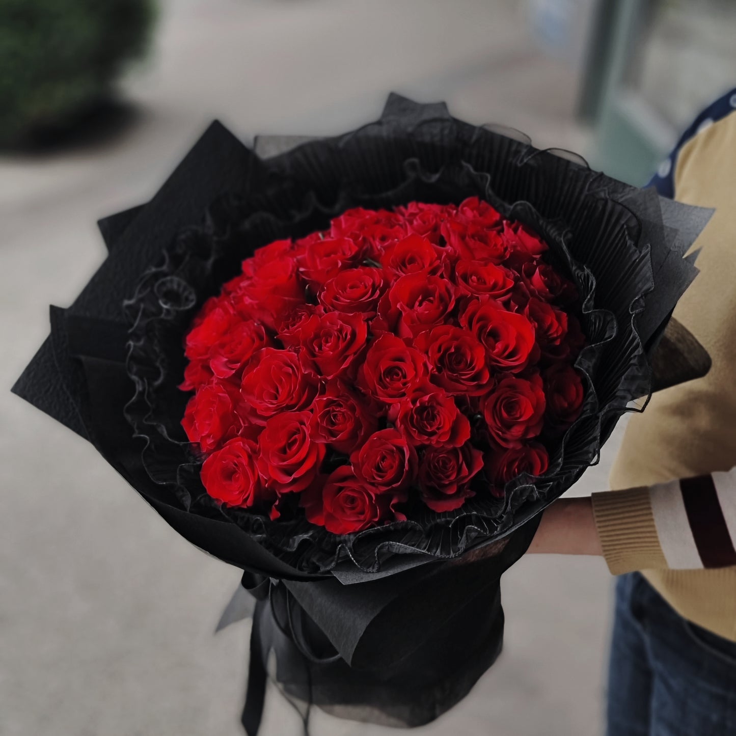Stunning display of fresh red roses only bouquet prepared for same-day anniversary gift delivery across Mount Waverley.
