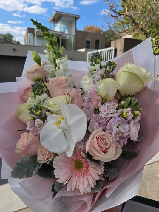 Flower Delivery in Hawthorn: A Soft Blush Bouquet with White Orchid