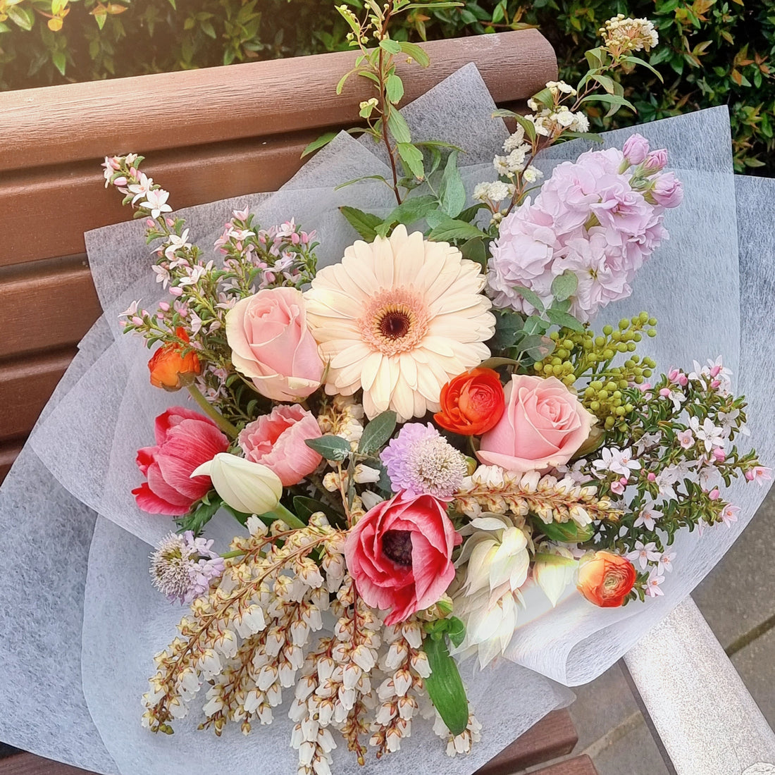 Same-day flower delivery Blackburn South - Soft pastel bouquet with gerberas and lilies for local home delivery.
