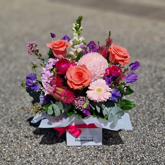 Same-day flower delivery in Donvale: A bright and seasonal floral arrangement in a gift box, designed to complement the modern homes and bushland views of Donvale.