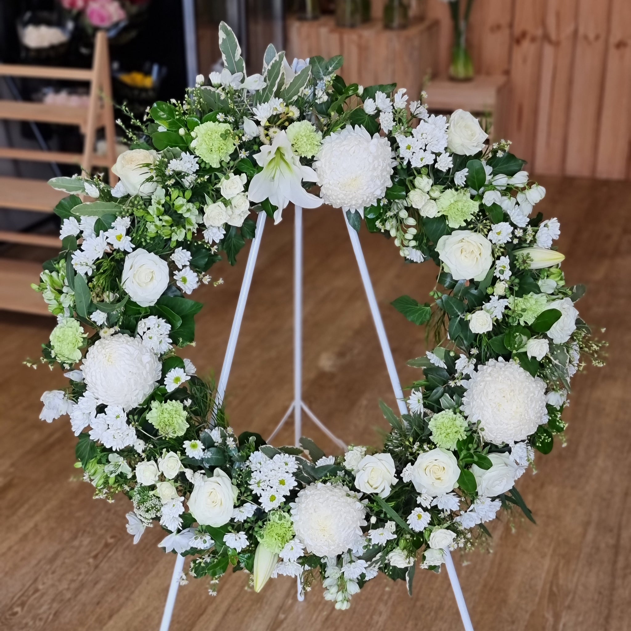 Heart Shaped Funeral Wreath  Red Carnations White Daisies