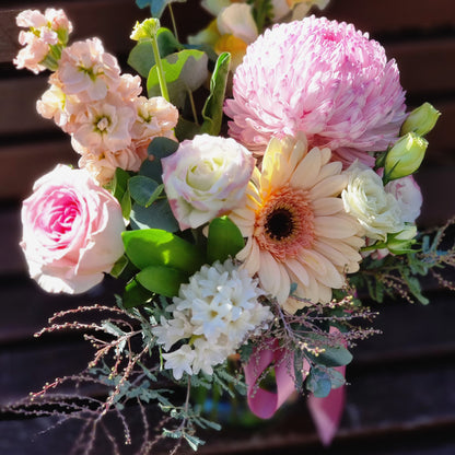 Same-day flower delivery Vermont - Premium bouquet featuring pink roses, white gerbera daisies, and soft pastel blooms handcrafted by The Flowerland.