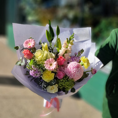 Artistic whimsical flower arrangement crafted at our local studio for fast temperature-controlled transit to luxury homes in Ringwood.
