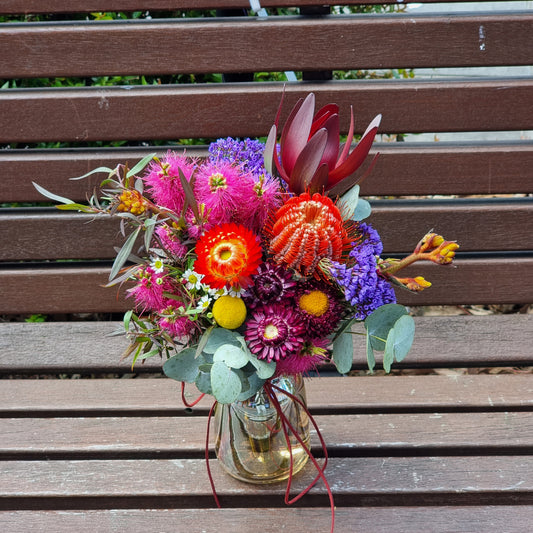 Compact and long-lasting native wildflower posy jar ideal for home decor delivered same-day to Warrandyte properties.