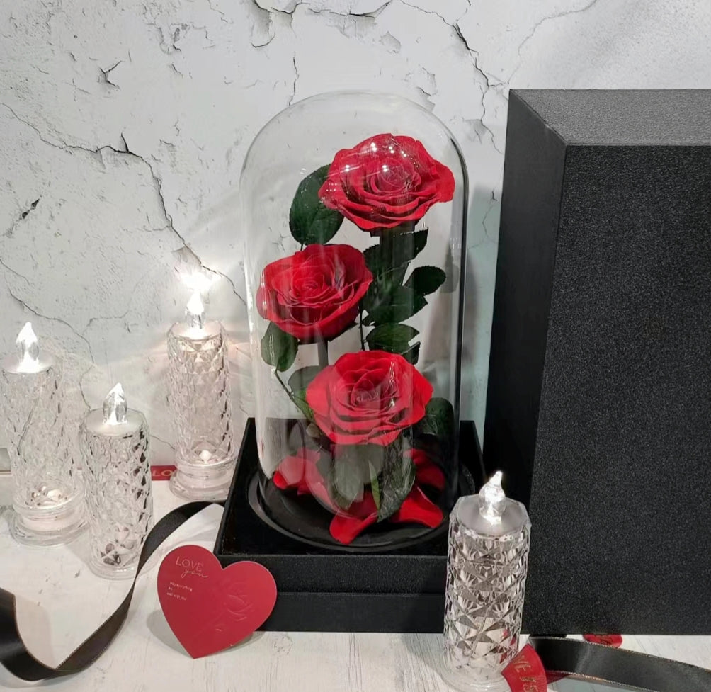 Forever Rose - Preserved red roses in glass dome