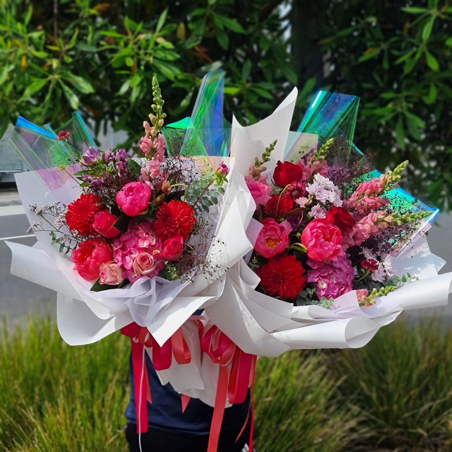 Premium hand-tied cherry ripe floral arrangement wrapped beautifully for luxury delivery to residential addresses in Glen Waverley.