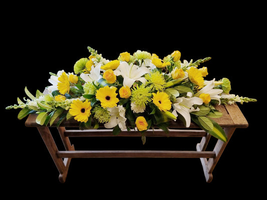 Casket Spray White and Yellow