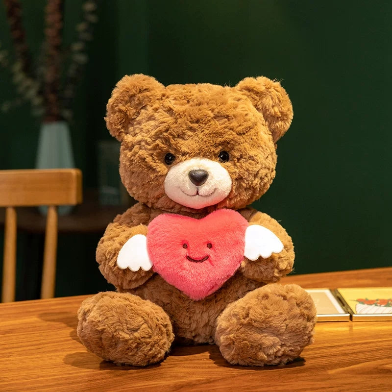Cute 25cm plush teddy bear holding a soft red I Love You heart perfect romantic gift add-on same-day delivery The Flowerland Nunawading