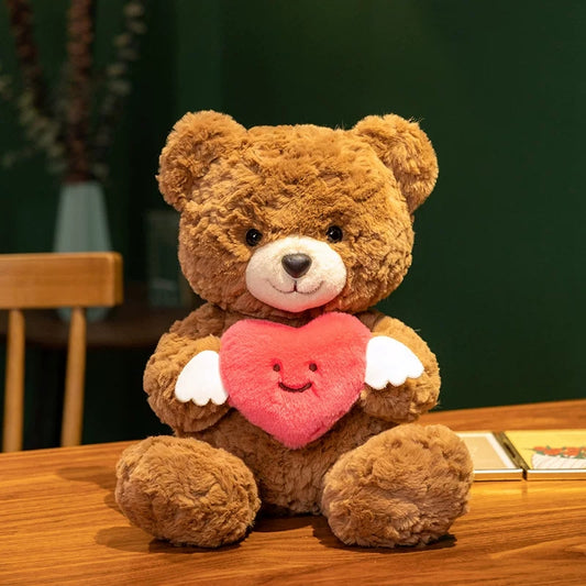 Cute 25cm plush teddy bear holding a soft red I Love You heart perfect romantic gift add-on same-day delivery The Flowerland Nunawading