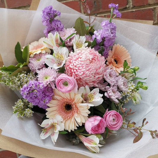 Florist choice pastel bouquet small and medium size same-day delivery Flowerland Nunawading