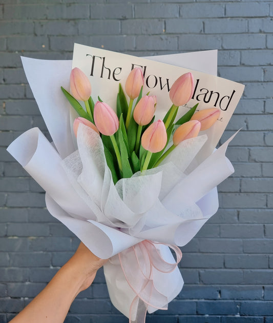Fresh cut tulips bouquet with premium elegant wrapping paper same-day delivery Flowerland Nunawading