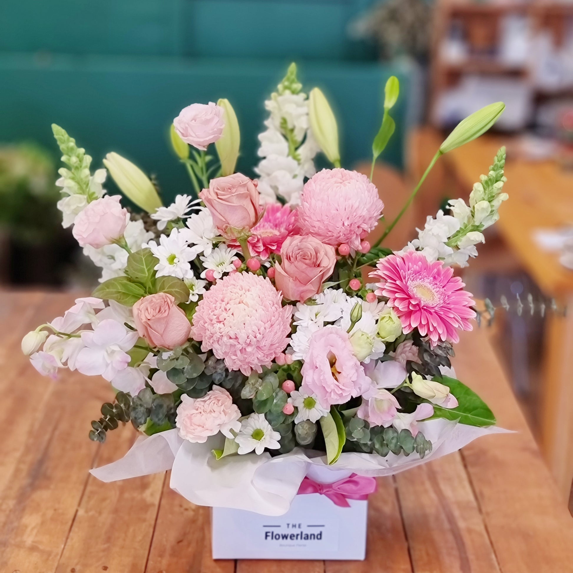Premium pastel box flower arrangement for same-day delivery to family homes and residences in Mount Waverley, handcrafted by local florist.